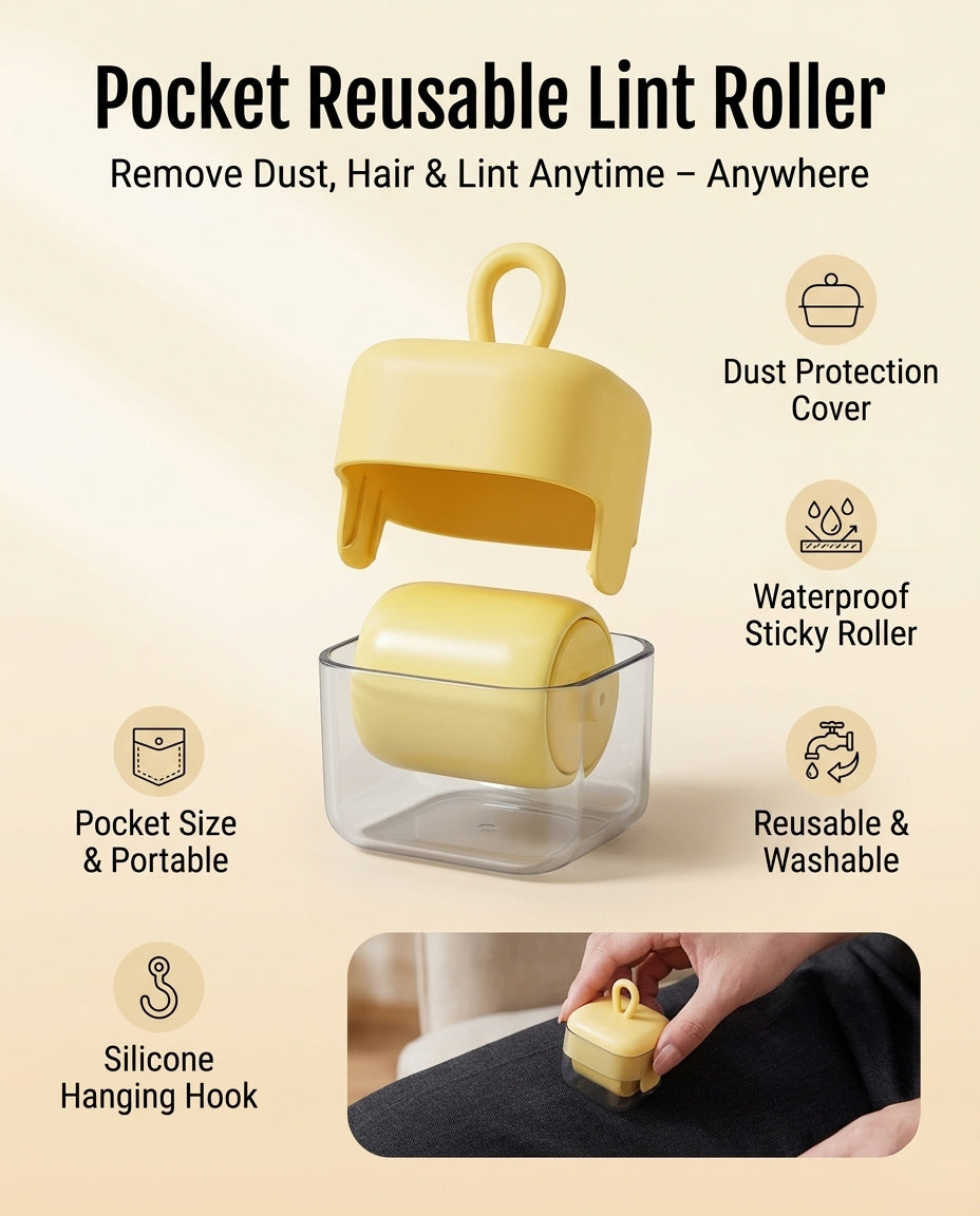 Mini Portable Square Lint Roller, Sticky Roller for Pet Hair, Dust & Debris Removal Lint Remover for Clothing, Purse, Travel & Home Use (Lint Roller)