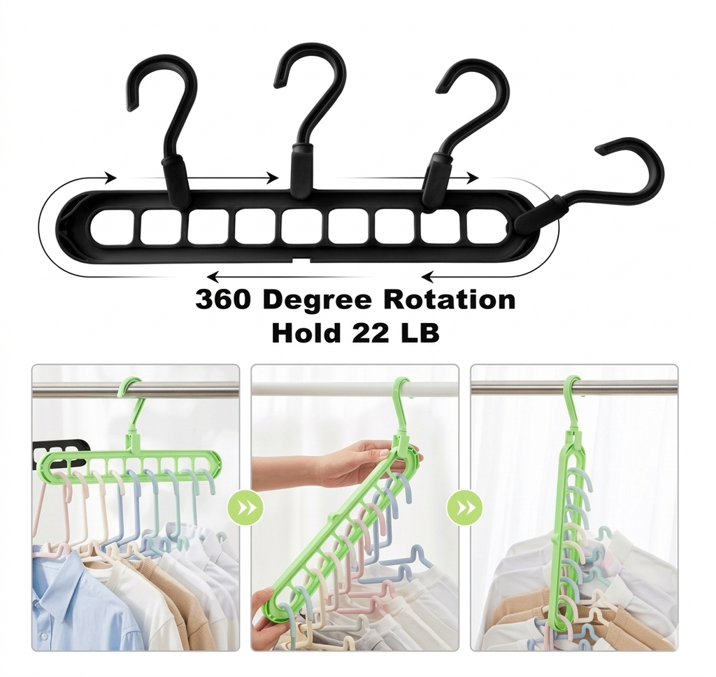 9-Hole Space Saving Magic Clothes Hangers: The Ultimate Closet Organizer (Pack of 3)