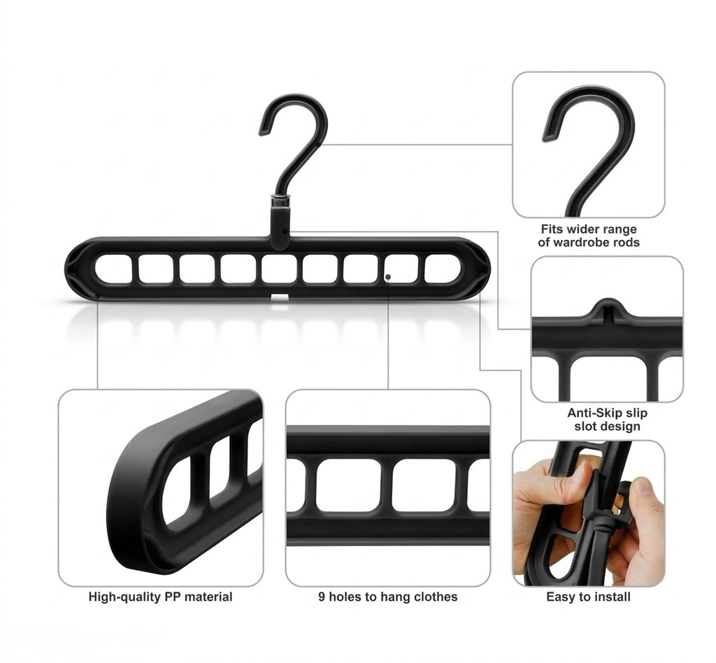 9-Hole Space Saving Magic Clothes Hangers: The Ultimate Closet Organizer (Pack of 3)